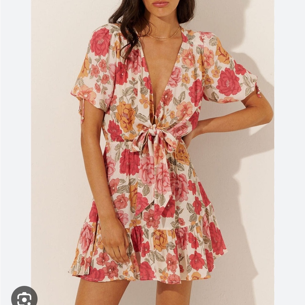 Kivari Floral Mini Dress - Red and Pink